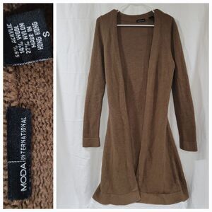 MODA international size small wool blend tan brown long cardigan duster